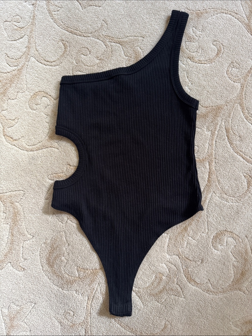 Wild Fable Black Ribbed One-Shoulder Cutout Thong Bodysuit Size M
